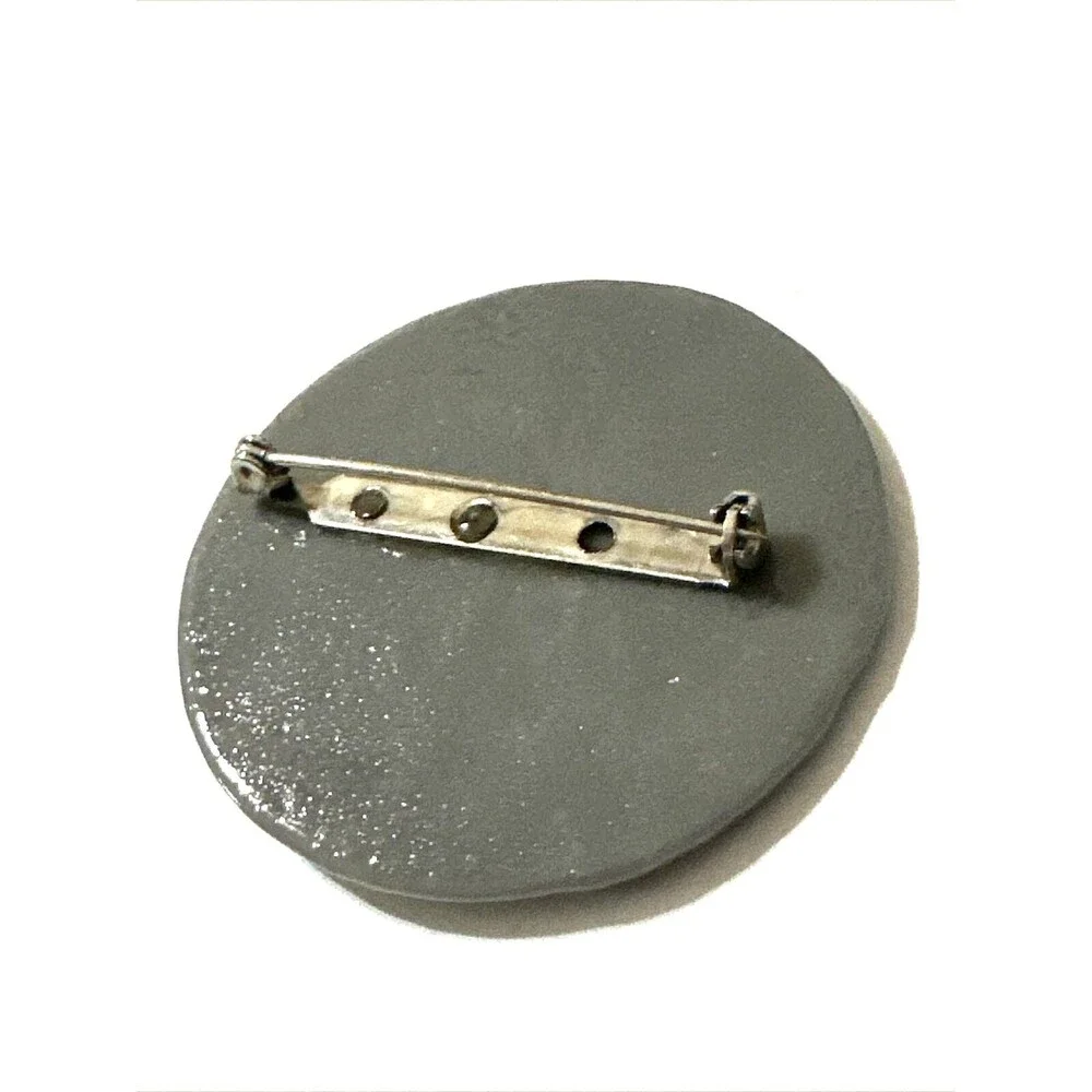 Vintage MCM Modernist Brooch Artisan Abstract Glass Pin Gray White Black 1.75